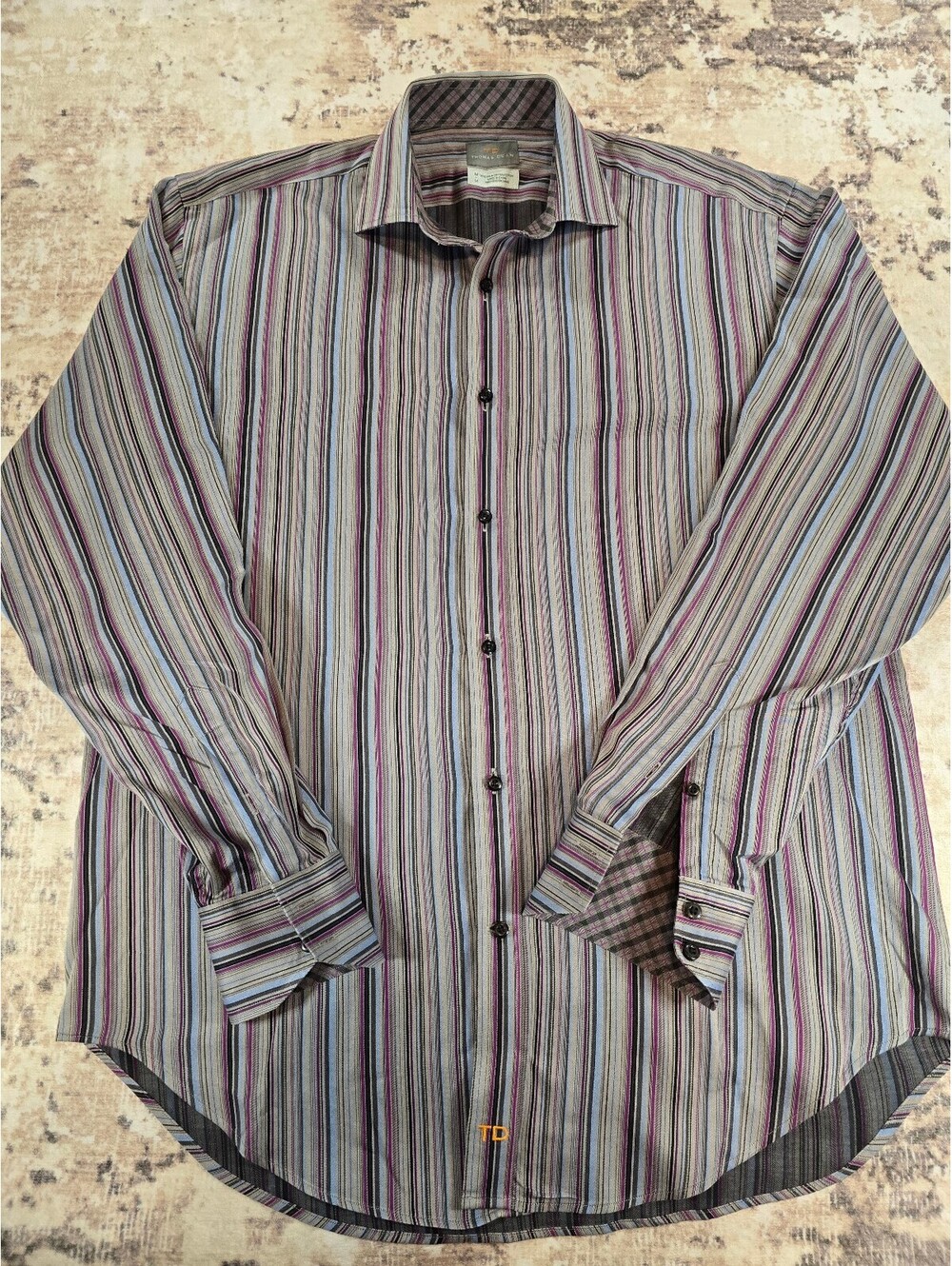 Thomas Dean Men's Medium Striped Long Sleeve Button-Up Shirt